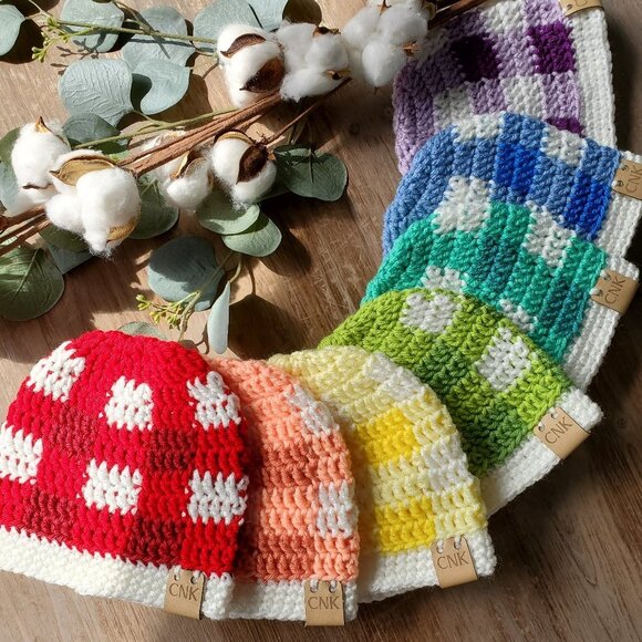 WHOLESALE6 Plaid Newborn Hats, Rainbow